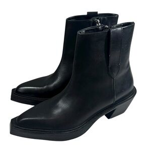 ZARA Women's 39/8.5 Limited Edition Black Leather Cowboy Western Ankle Boots